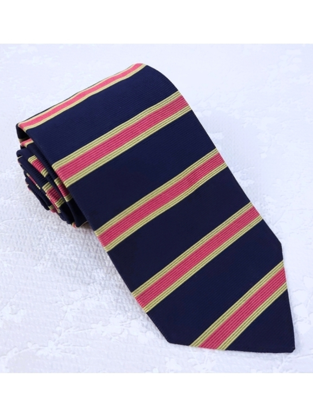 Brooks Brothers Makers Silk Tie Navy Blue Pink Gold Stripes 57" x 3.75"